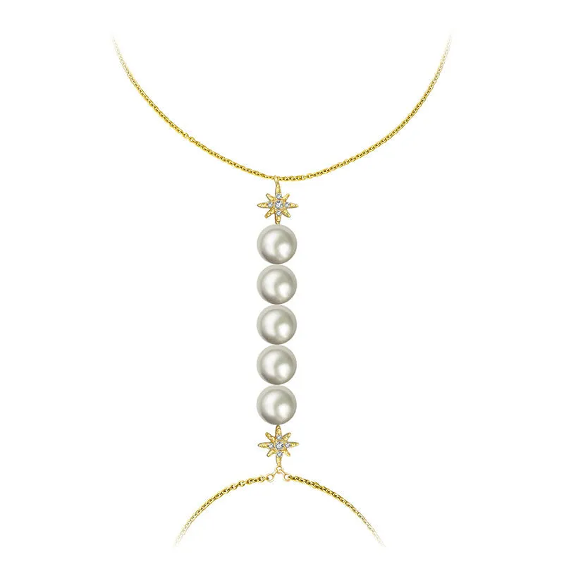 18k Gold Star Shape with Line Pearl 2 Way Diamond Bracelet