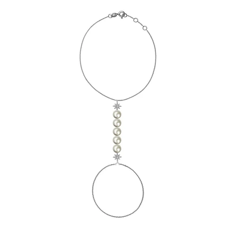 18k Gold Star Shape with Line Pearl 2 Way Diamond Bracelet