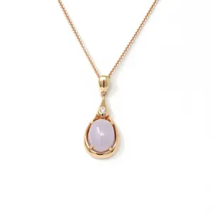 18k Rose Gold Lavender Jadeite jade Diamond Pendant Necklace