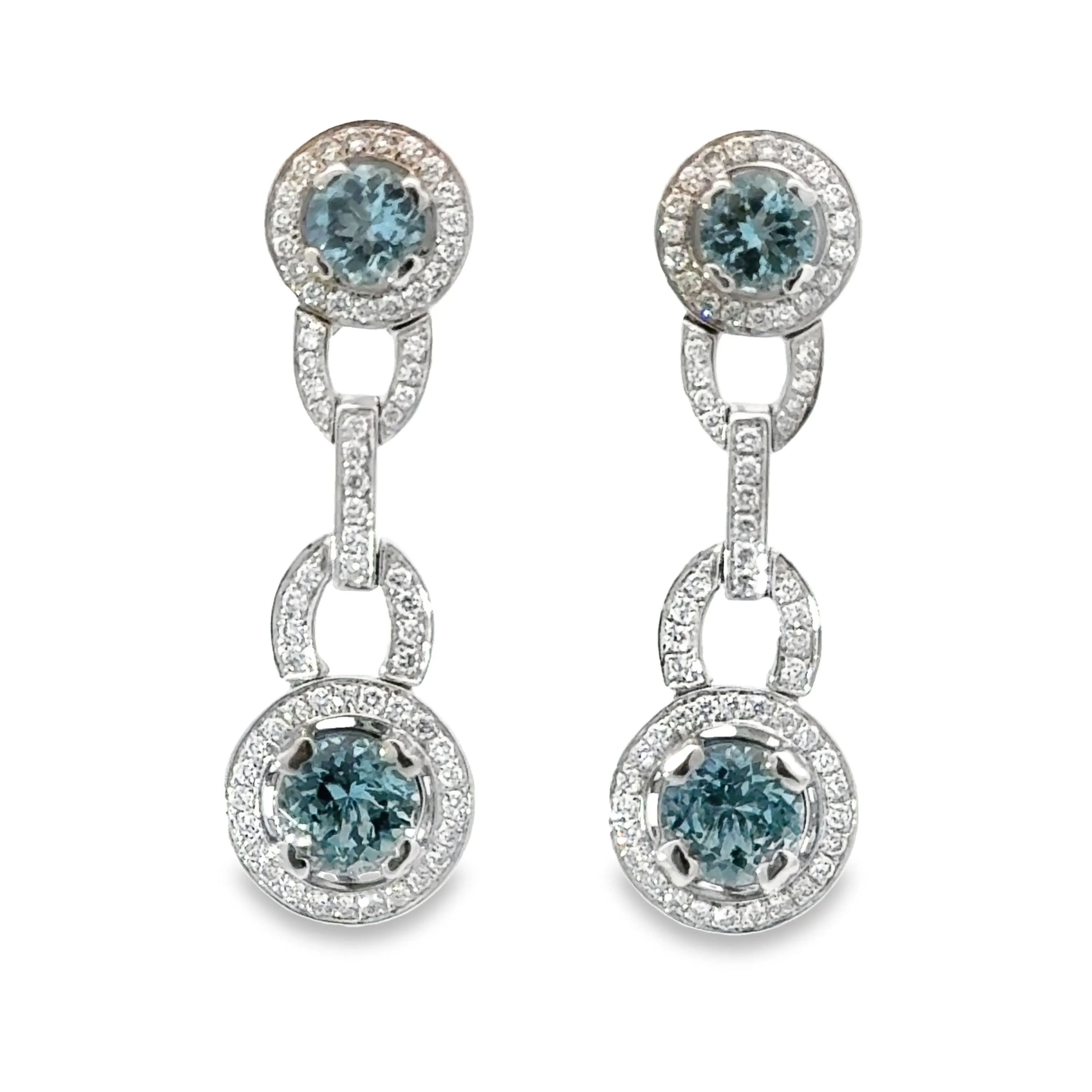 18k White Gold  Aquamarine Diamond Double Drop Earrings