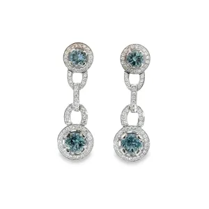 18k White Gold  Aquamarine Diamond Double Drop Earrings
