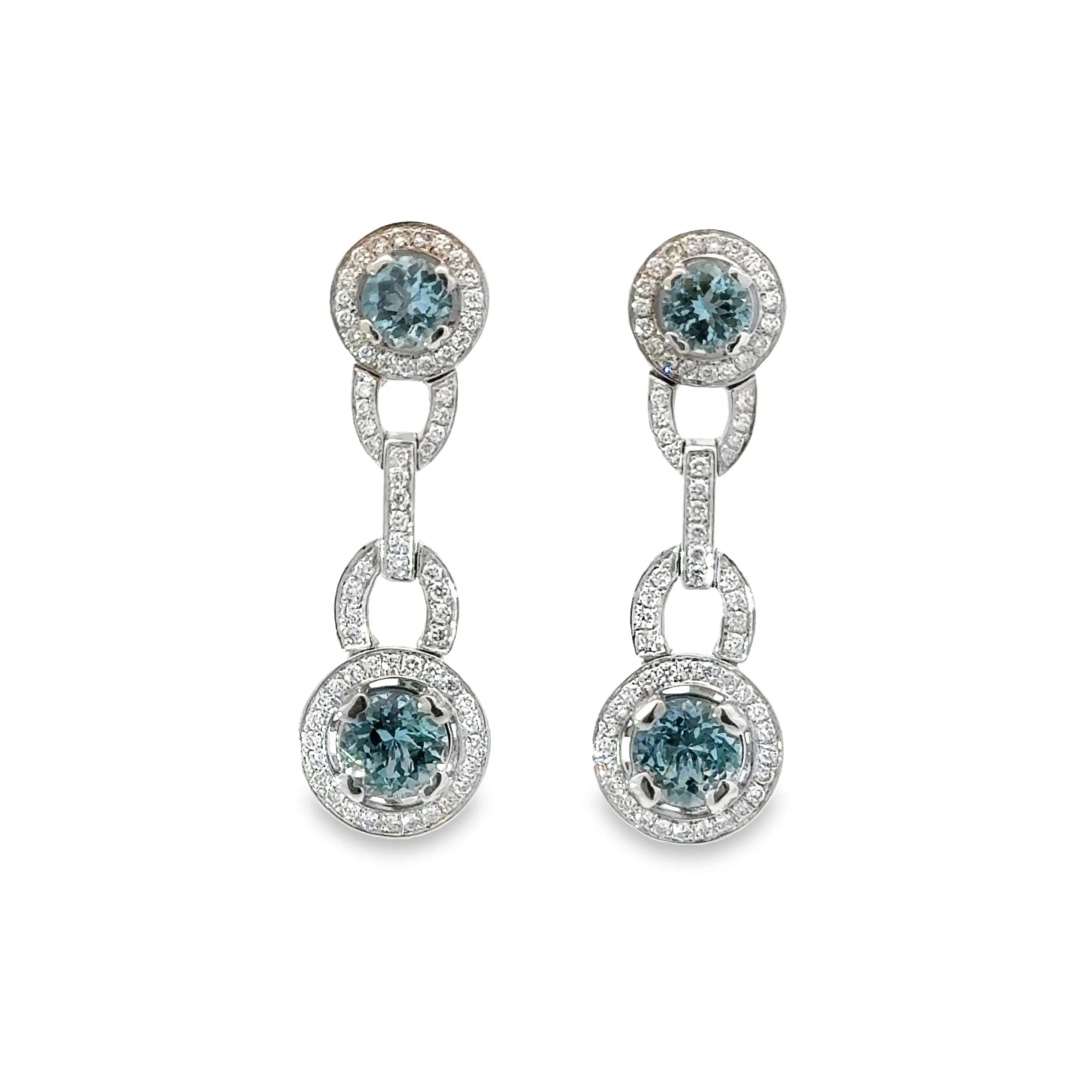 18k White Gold  Aquamarine Diamond Double Drop Earrings