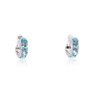 18K WHITE GOLD BLUE TOPAZ HUGGIE HOOP EARRINGS