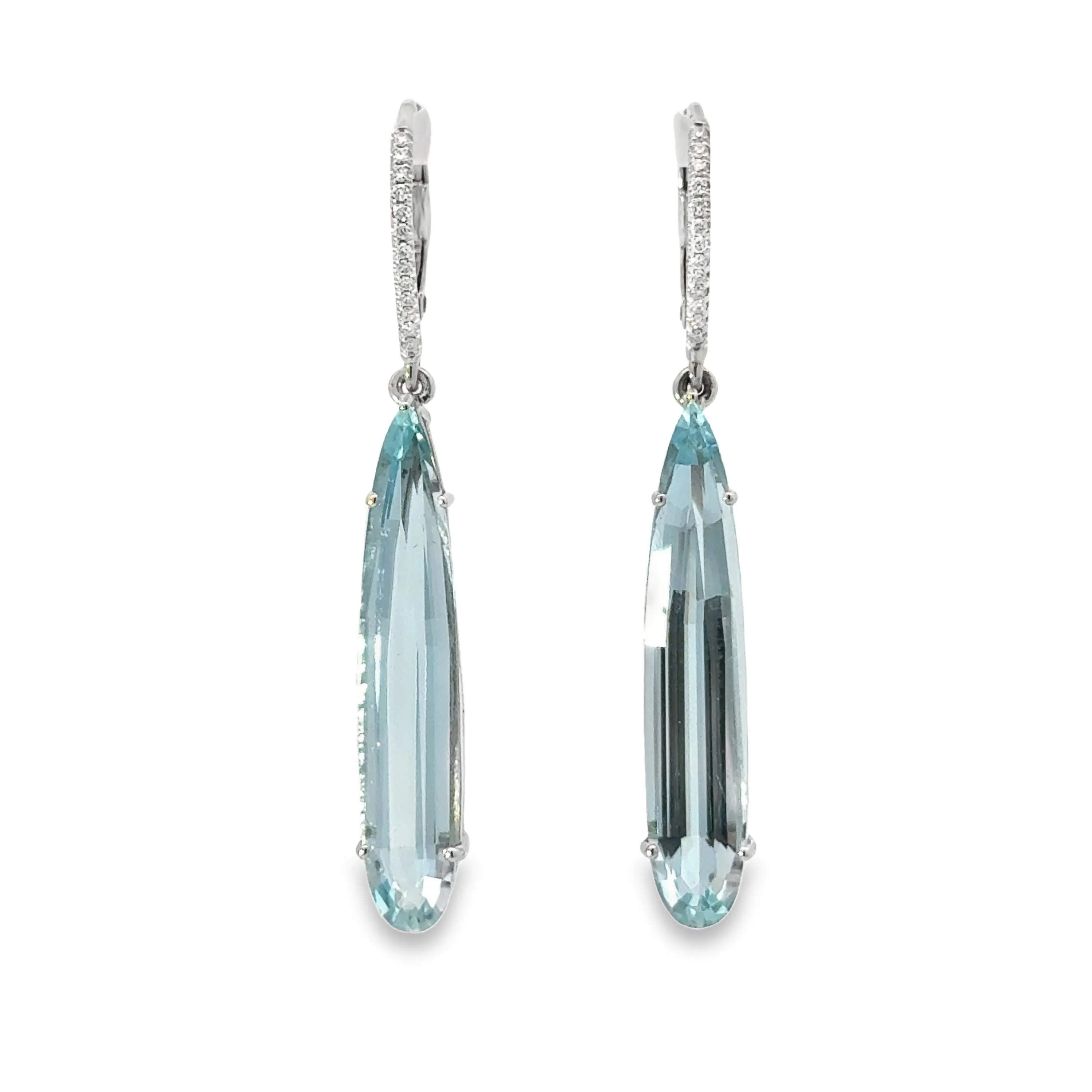 18k White Gold Pear Aquamarine And Diamond Drop Earrings