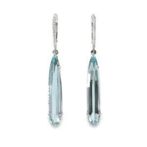 18k White Gold Pear Aquamarine And Diamond Drop Earrings