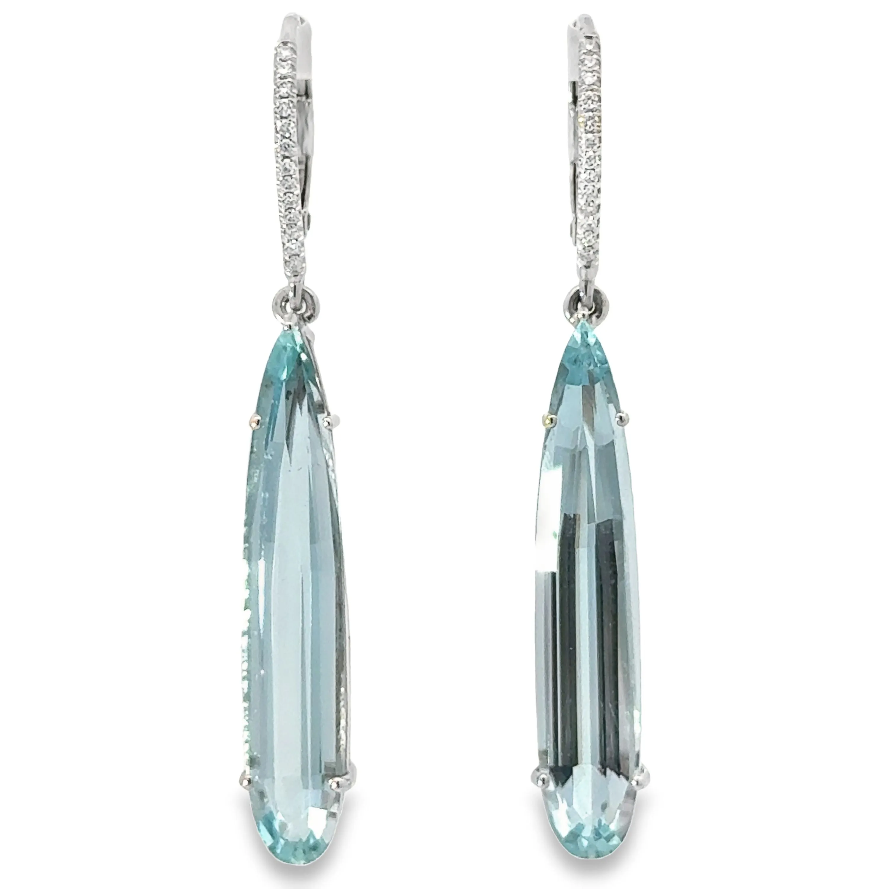 18k White Gold Pear Aquamarine And Diamond Drop Earrings