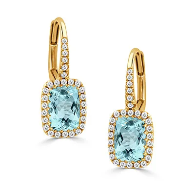 18KYELLOW  DIAMOND .27 WITH BLUE TOPAZ-2.34 EARRINGS