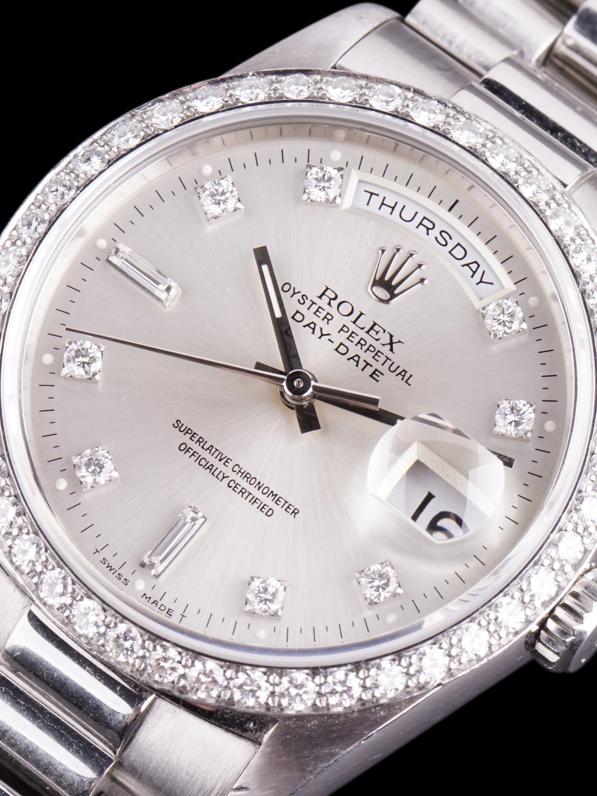 1990 Rolex Platinum Day-Date (Ref. 18346) W/ Factory Diamond Dial & Bezel
