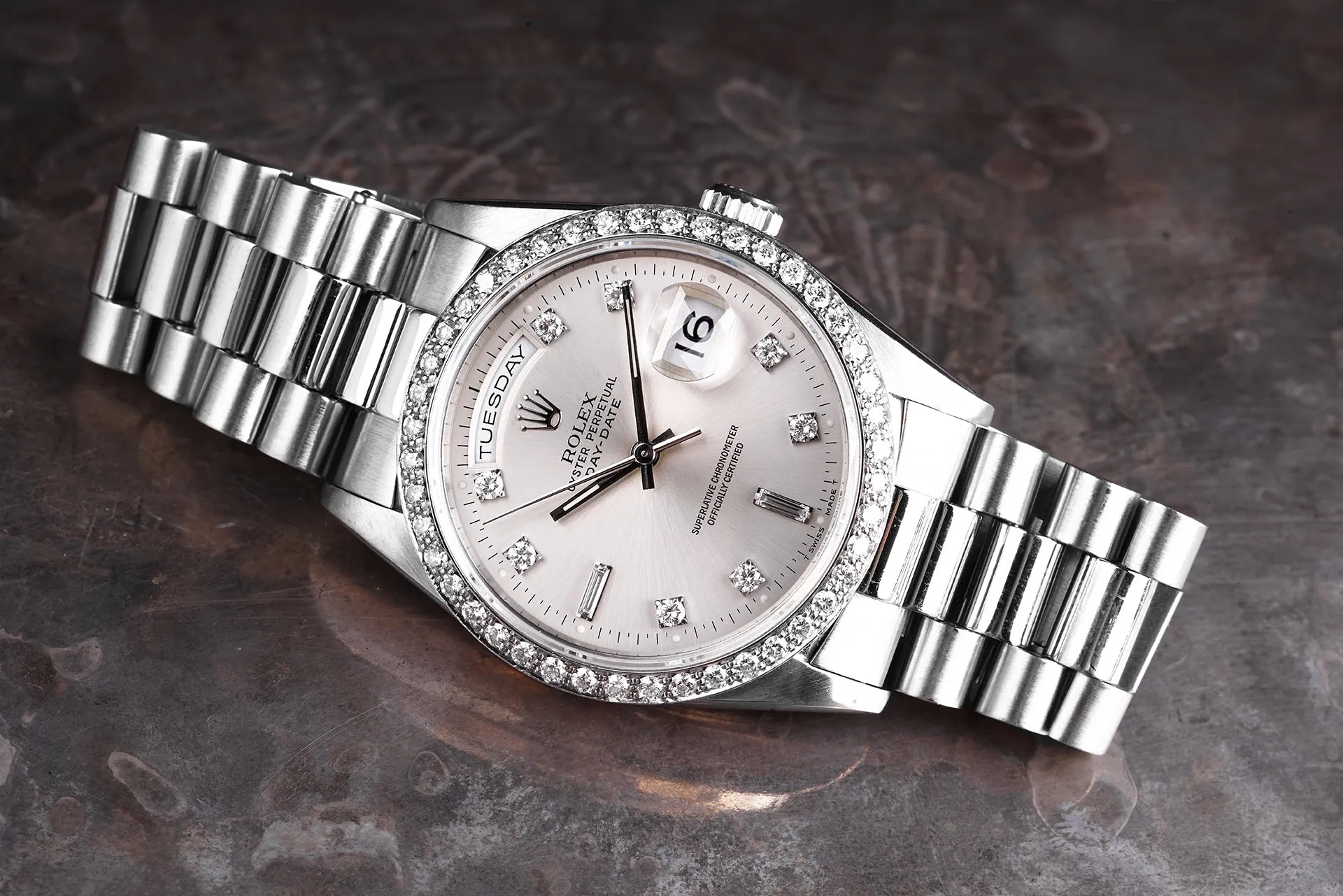 1990 Rolex Platinum Day-Date (Ref. 18346) W/ Factory Diamond Dial & Bezel