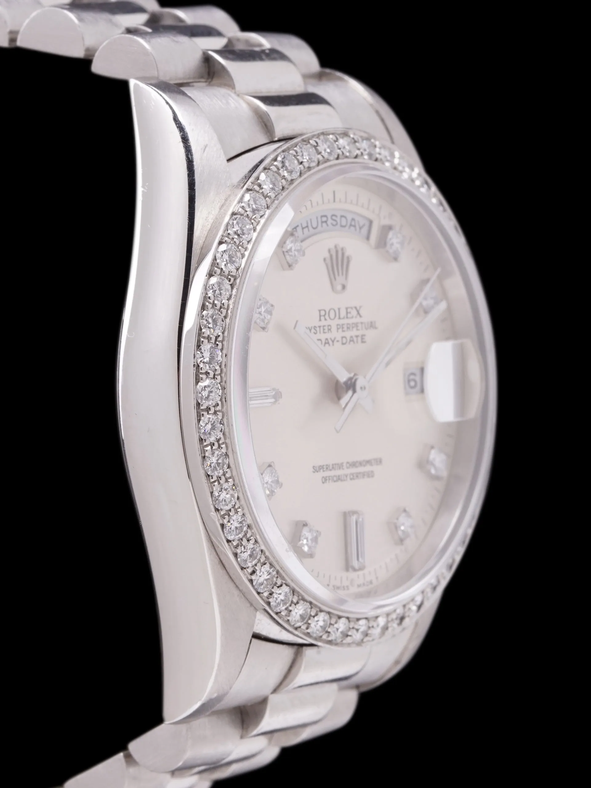 1990 Rolex Platinum Day-Date (Ref. 18346) W/ Factory Diamond Dial & Bezel