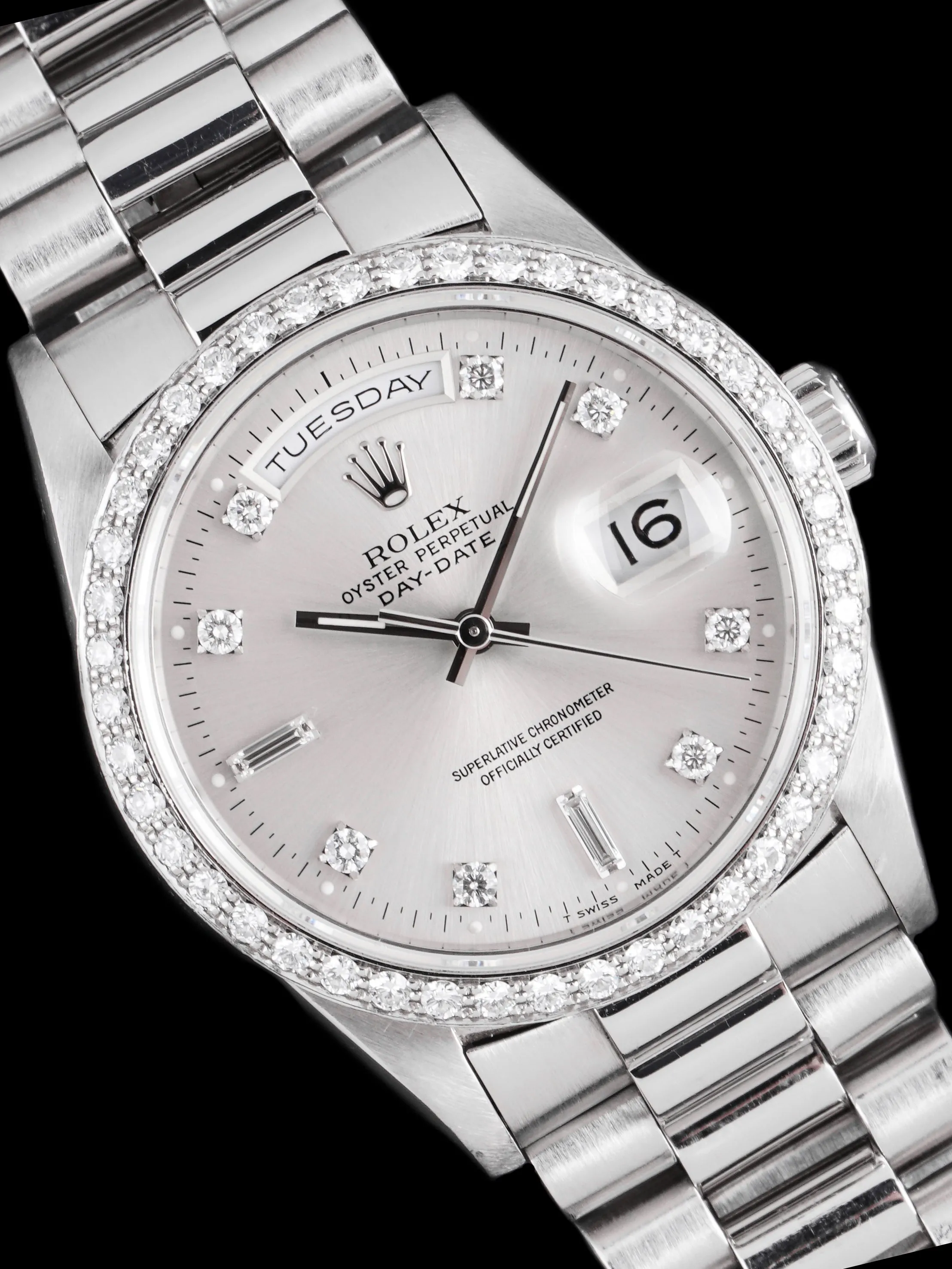 1990 Rolex Platinum Day-Date (Ref. 18346) W/ Factory Diamond Dial & Bezel