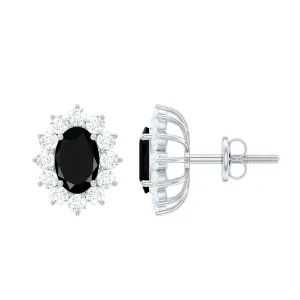 2 CT Created Black Diamond stud with White Diamond Halo