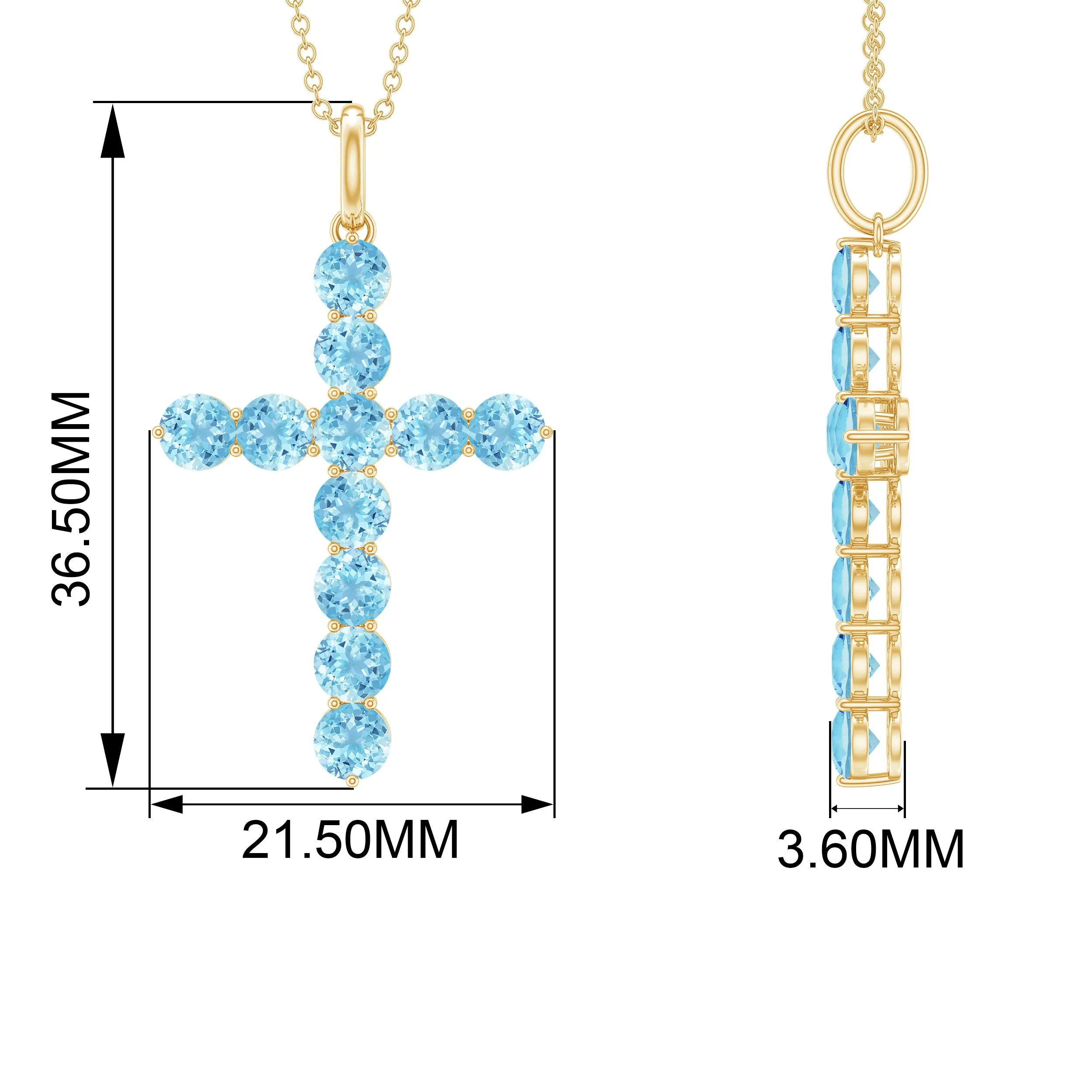 2.75 CT Natural Aquamarine Cross Pendant Necklace
