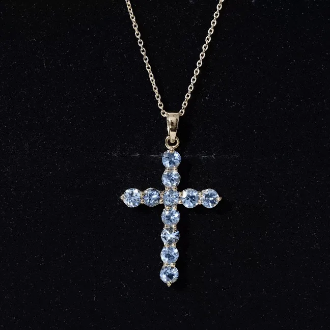 2.75 CT Natural Aquamarine Cross Pendant Necklace