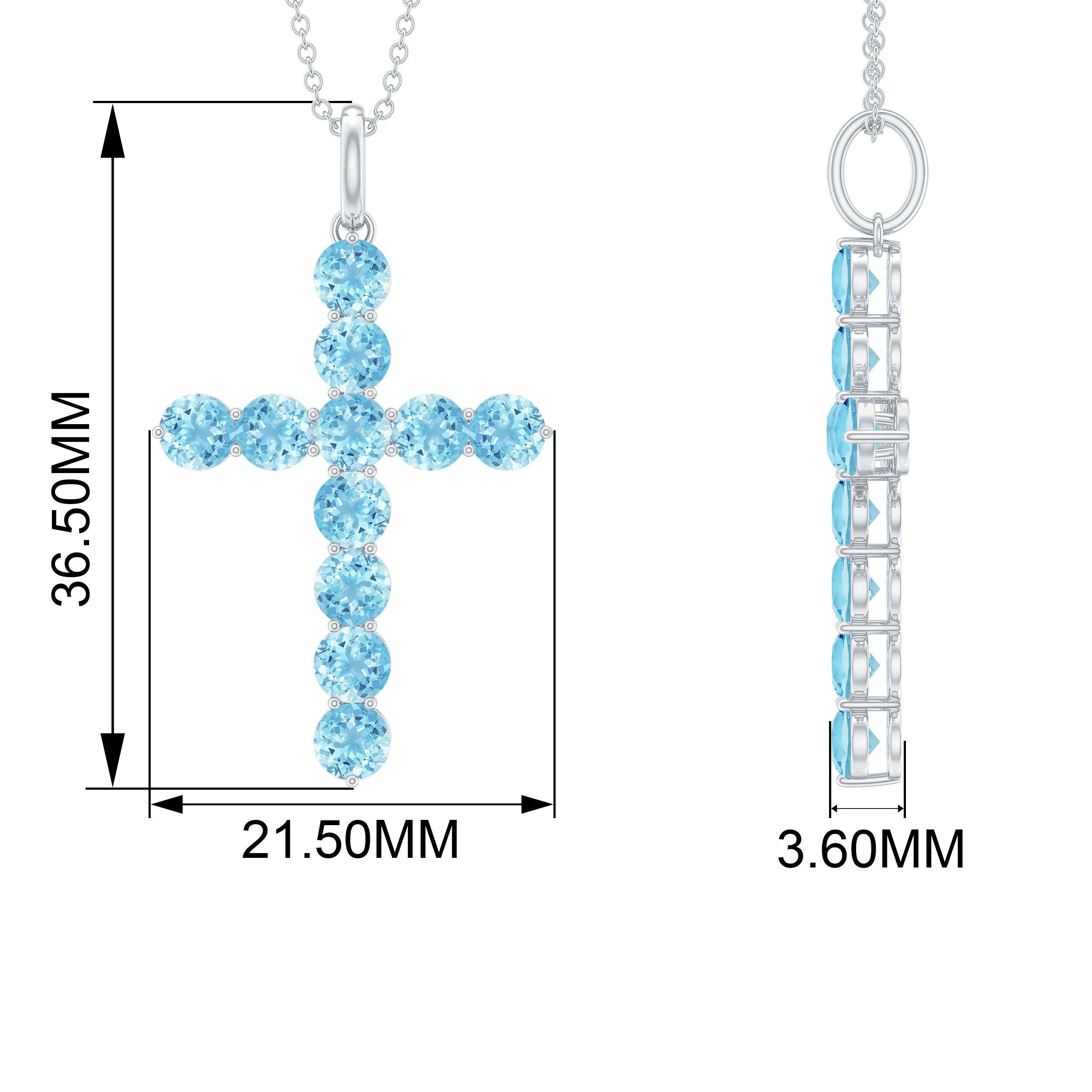 2.75 CT Natural Aquamarine Cross Pendant Necklace