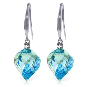 27.9 Carat 14K Solid White Gold Traces Of You Blue Topaz Diamond Earrings
