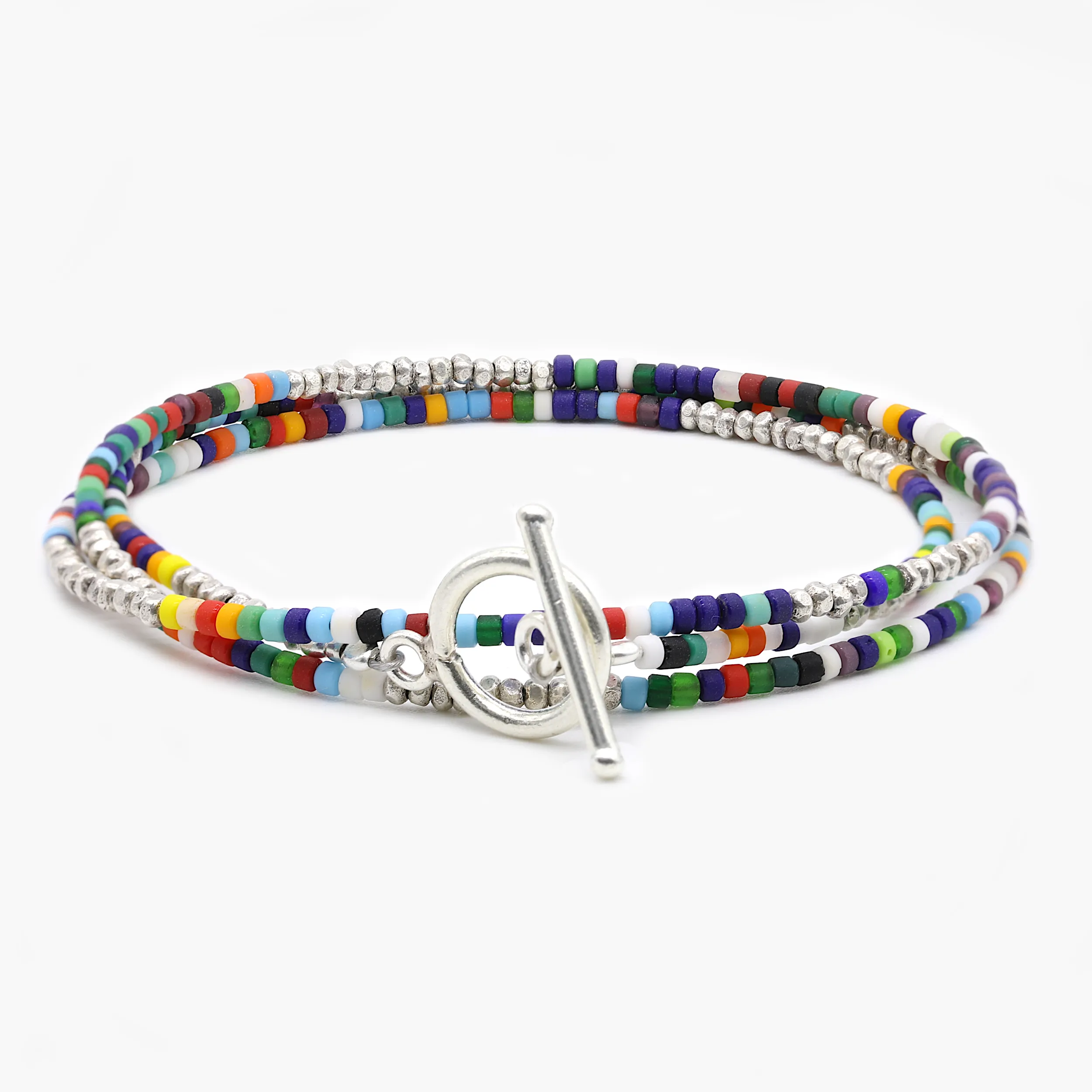 3 Laps Bracelet With Sterling Silver and Glass Beads