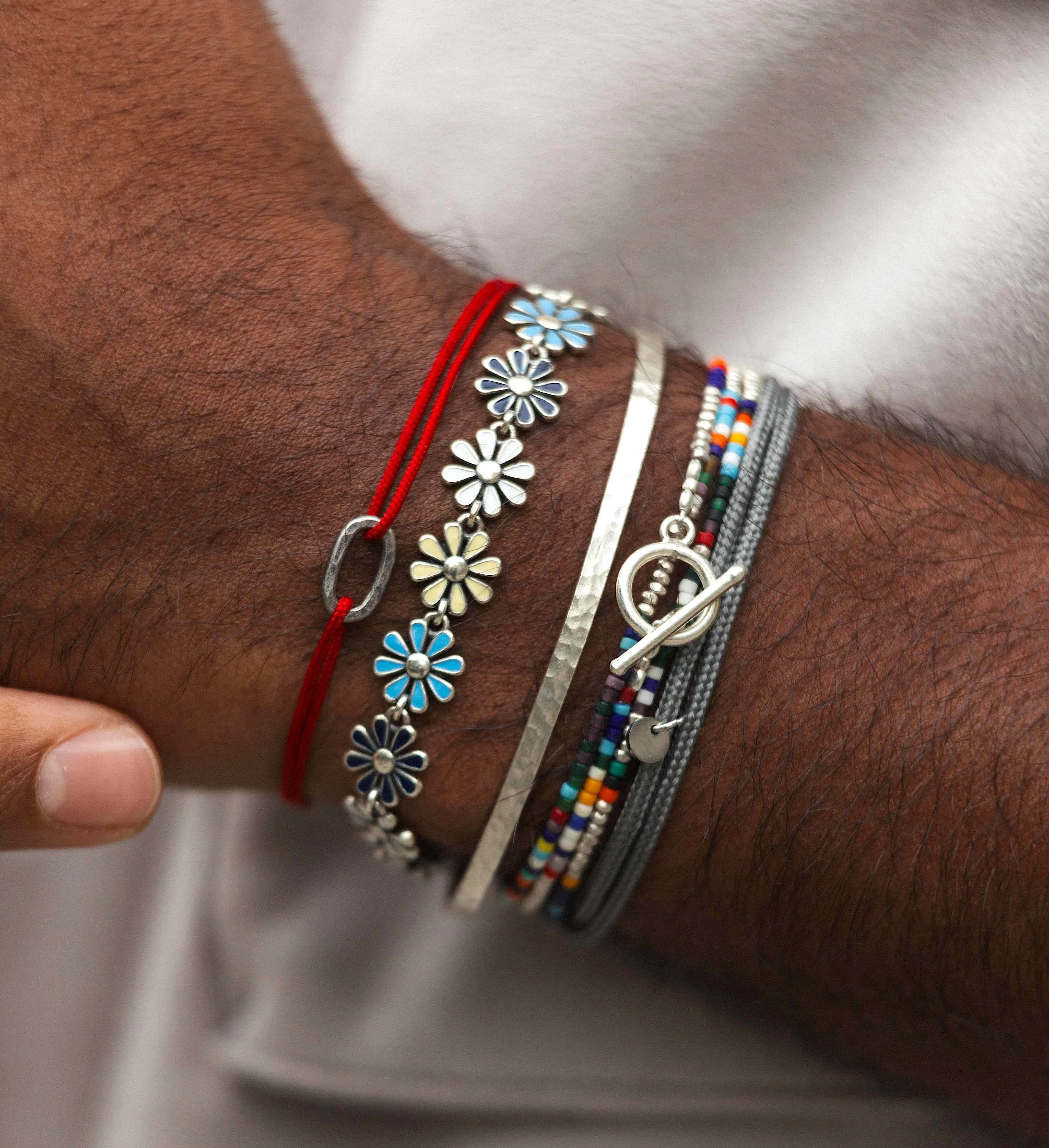 3 Laps Bracelet With Sterling Silver and Glass Beads