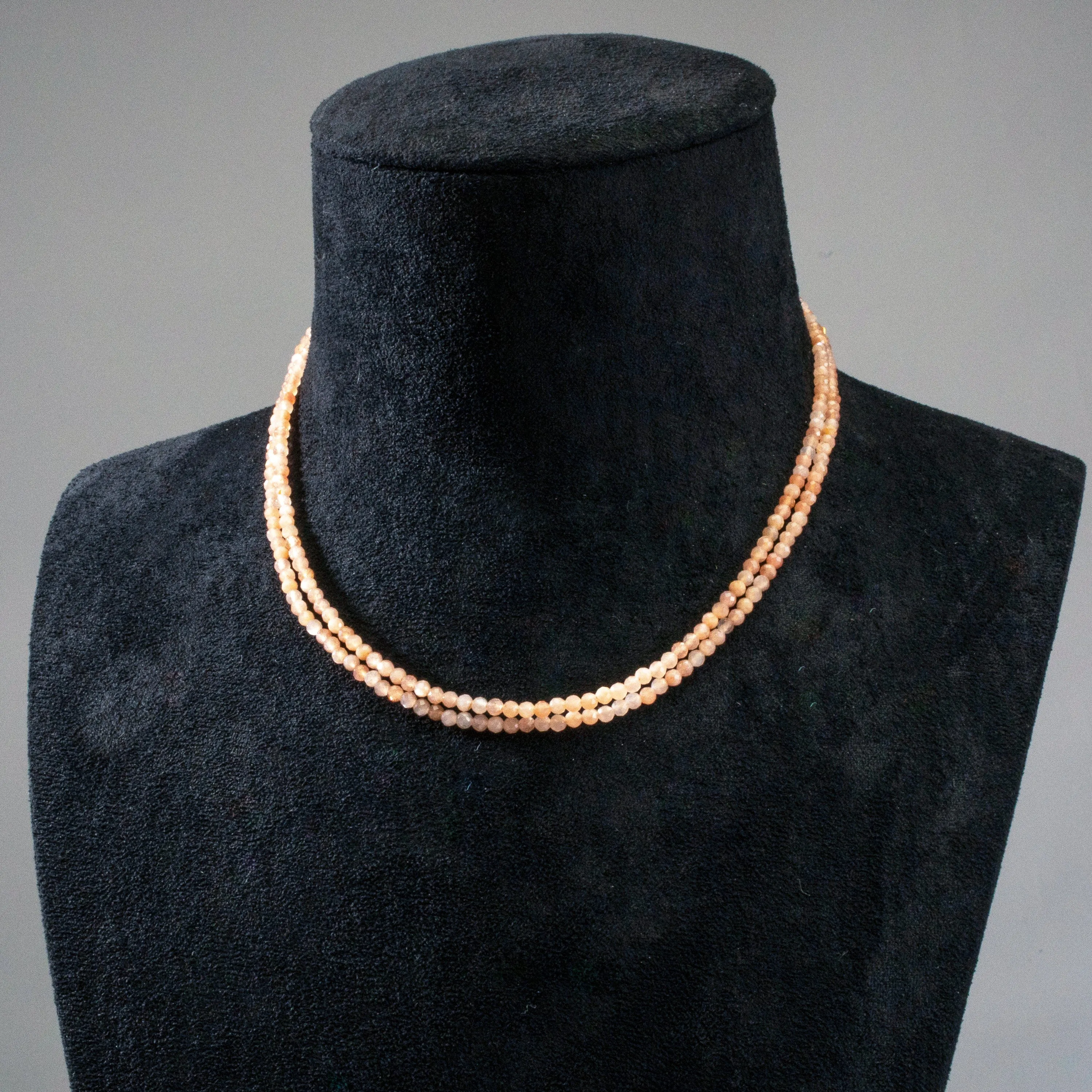 3mm Peach Moonstone Faceted 31" Necklace / Multi Wrap Bracelet