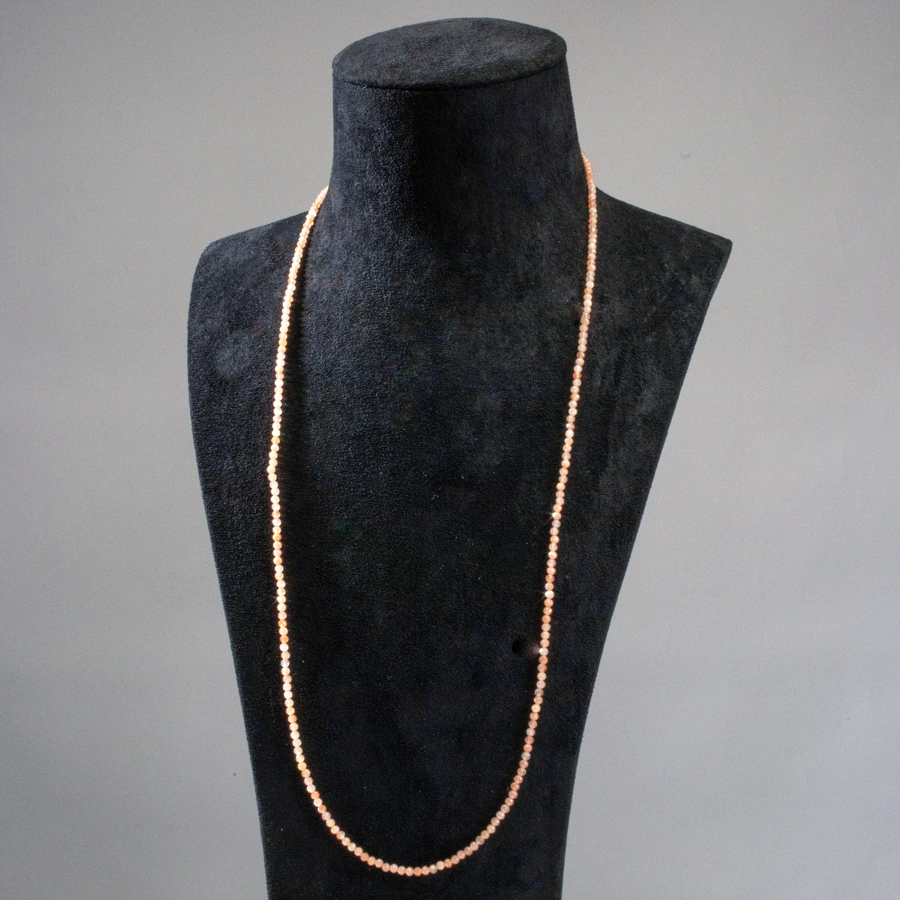 3mm Peach Moonstone Faceted 31" Necklace / Multi Wrap Bracelet