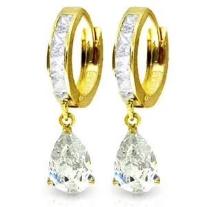 4.2 Carat 14K Solid Yellow Gold Huggie Earrings Dangling White Topaz