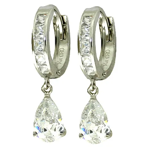 4.2 Carat 14K Solid Yellow Gold Huggie Earrings Dangling White Topaz