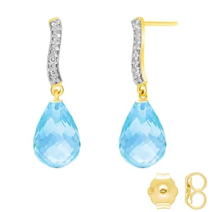 4.78 Carat 14K Solid Yellow Gold Adore Blue Topaz Diamond Earrings