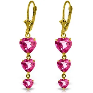 6 Carat 14K Solid Yellow Gold Heartthrob Pink Topaz Earrings