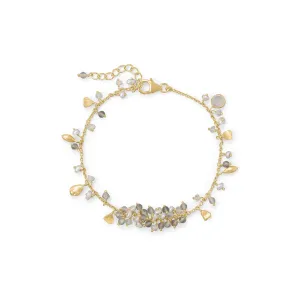 7" 1" 14 Karat Gold Plated Rainbow Moonstone, Labradorite and Pearl Bracelet