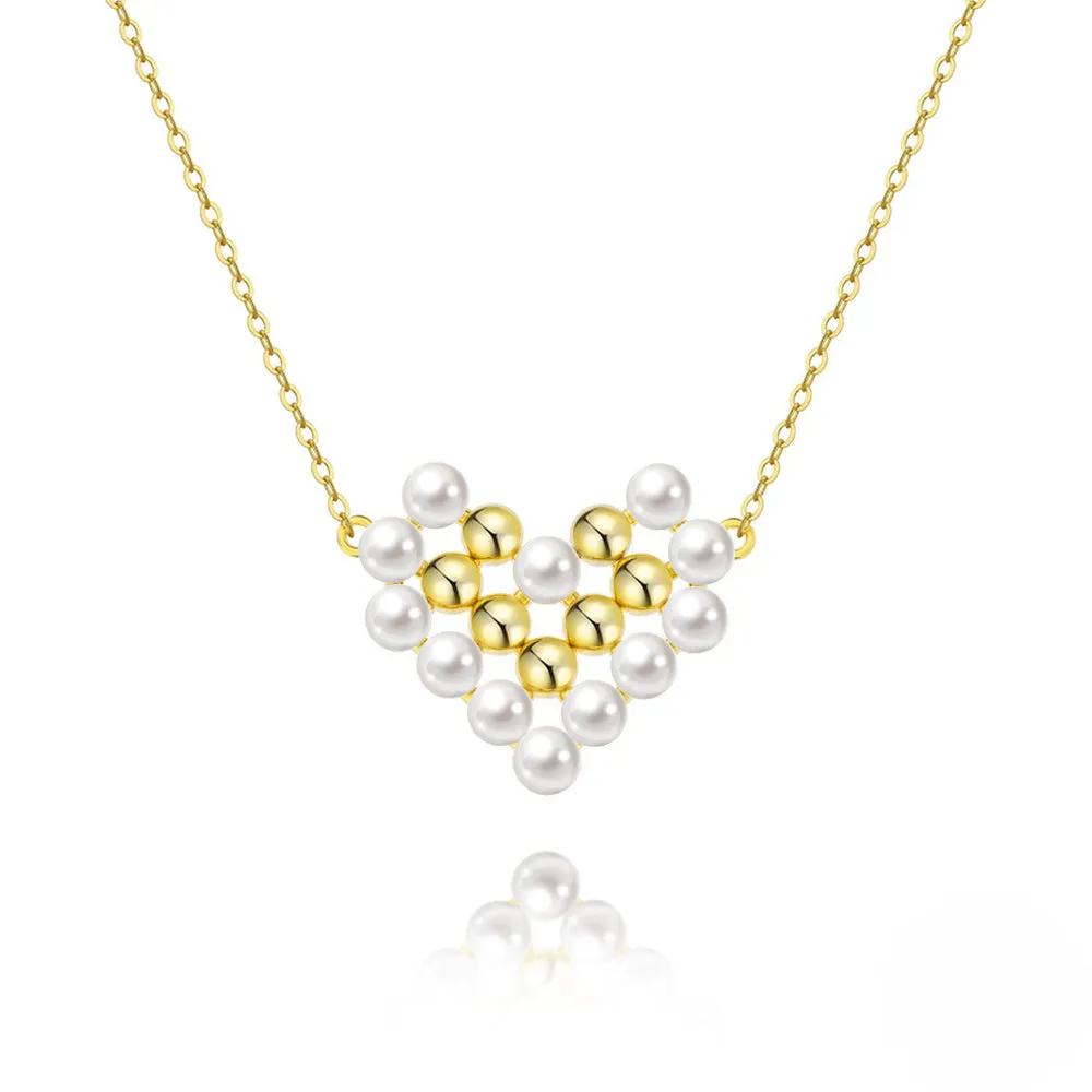 925 Silver Braided Heart Pearl Necklace
