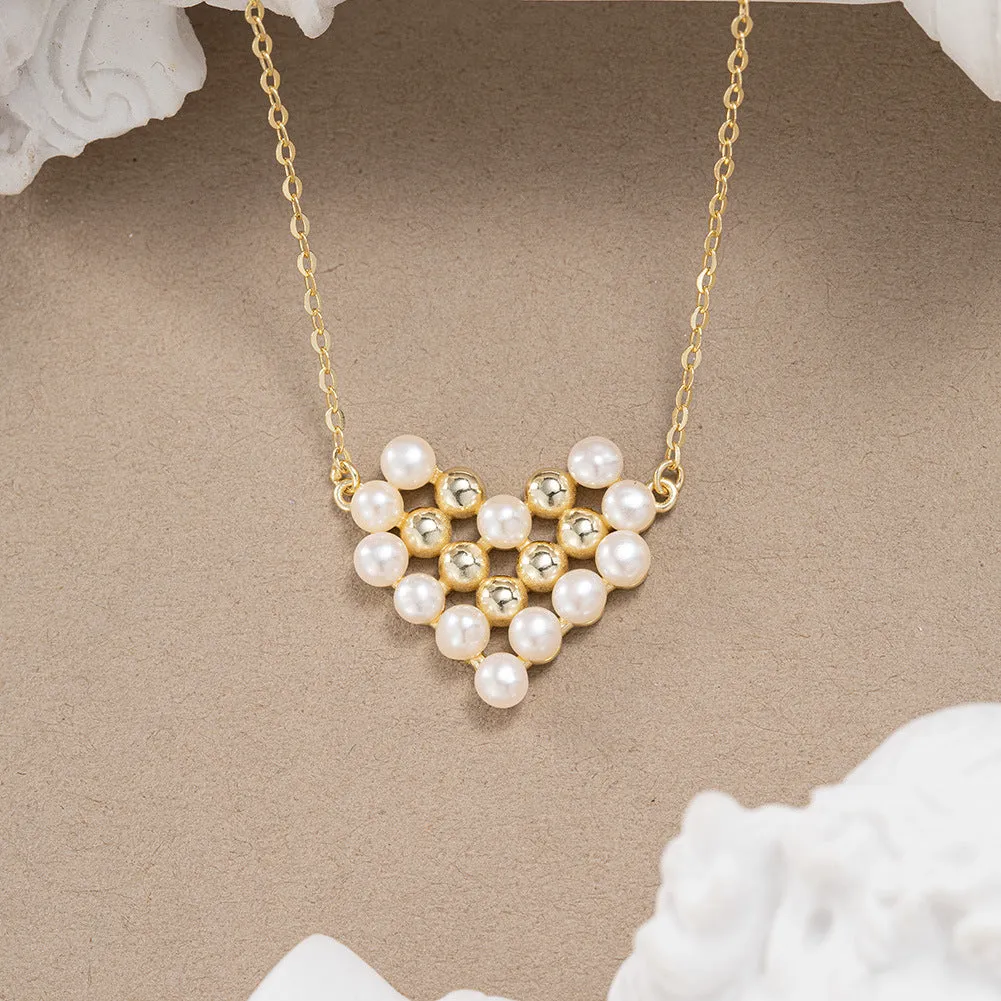 925 Silver Braided Heart Pearl Necklace