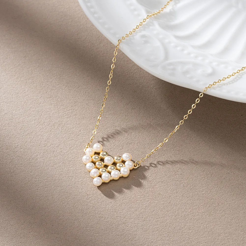 925 Silver Braided Heart Pearl Necklace