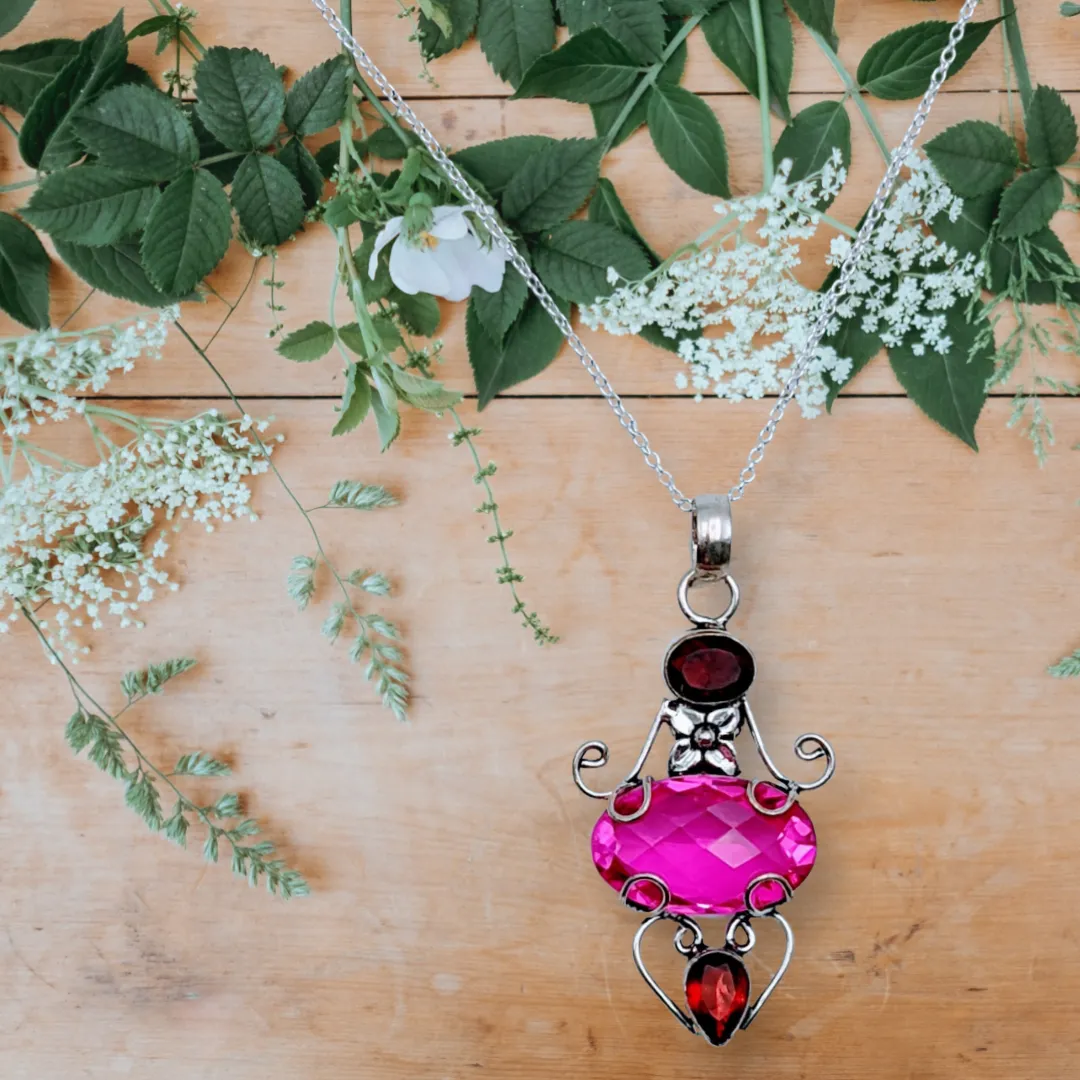 925 Sterling Silver, Garnet & Pink Topaz, Necklace