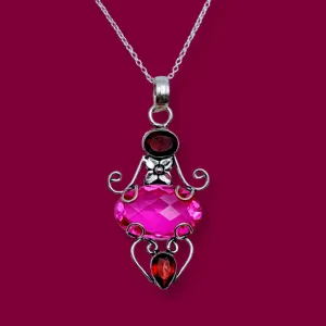 925 Sterling Silver, Garnet & Pink Topaz, Necklace