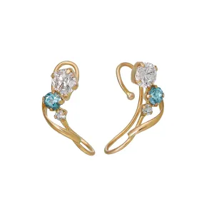 [Airy Clip-On Earrings] 10K Blue Topaz Earrings (Yellow Gold)