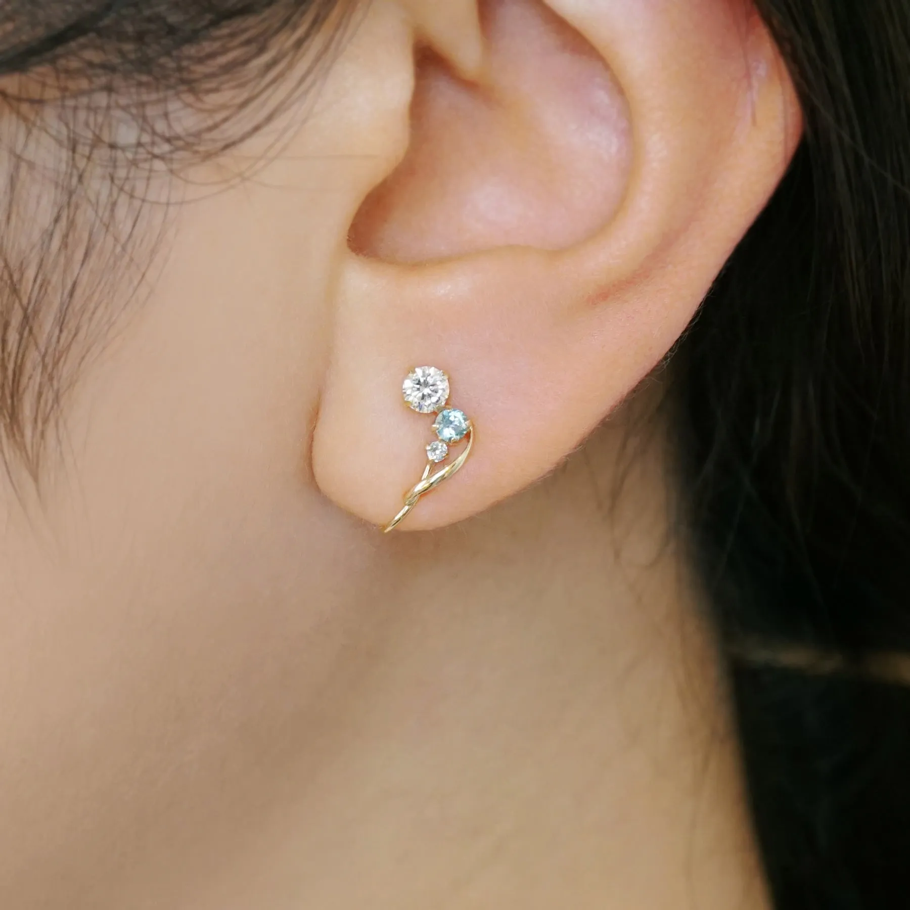 [Airy Clip-On Earrings] 10K Blue Topaz Earrings (Yellow Gold)