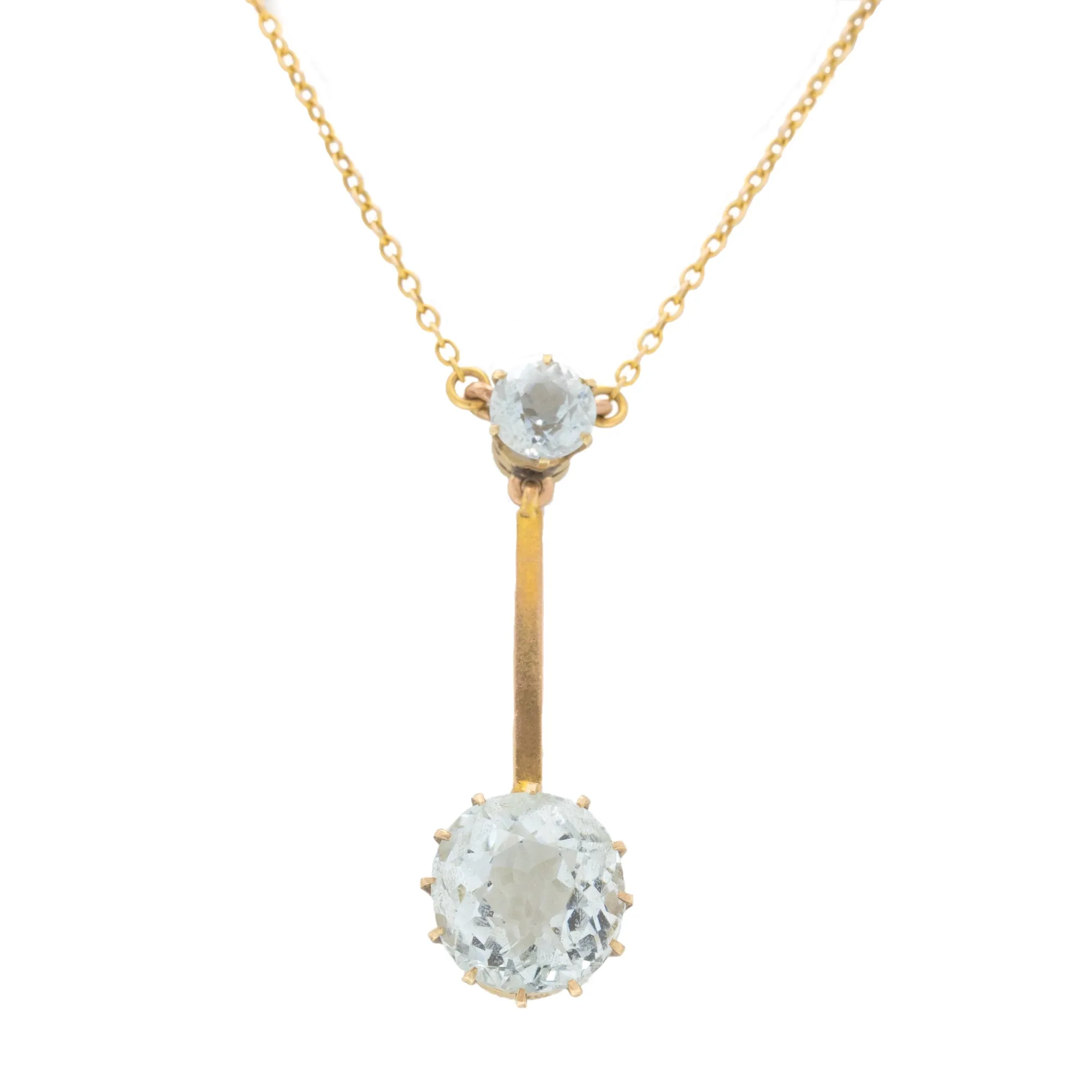 Antique 9ct Gold Aquamarine Drop Necklace, 4.00ct