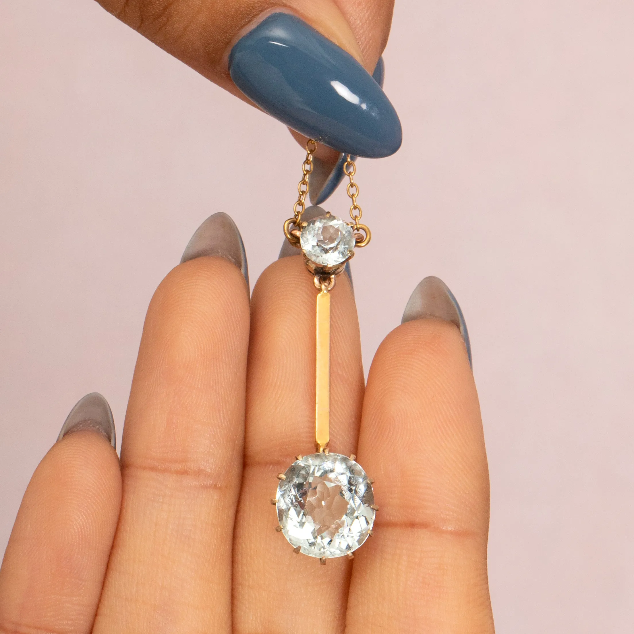 Antique 9ct Gold Aquamarine Drop Necklace, 4.00ct