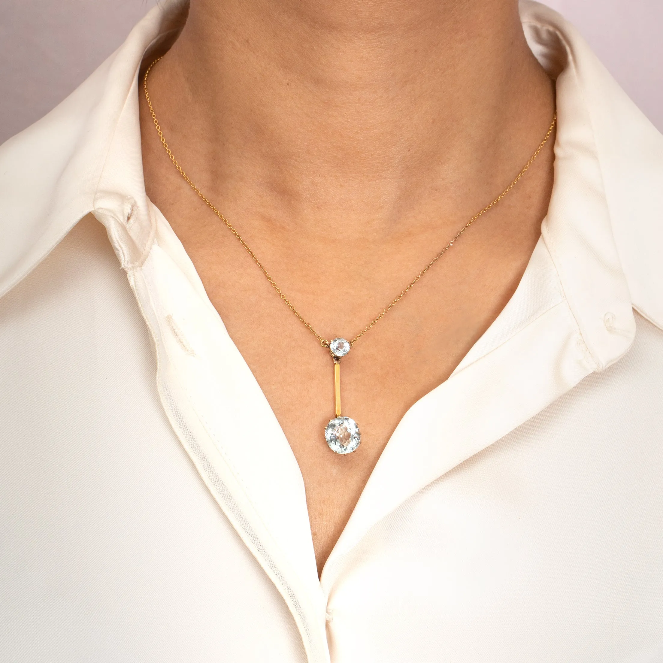 Antique 9ct Gold Aquamarine Drop Necklace, 4.00ct