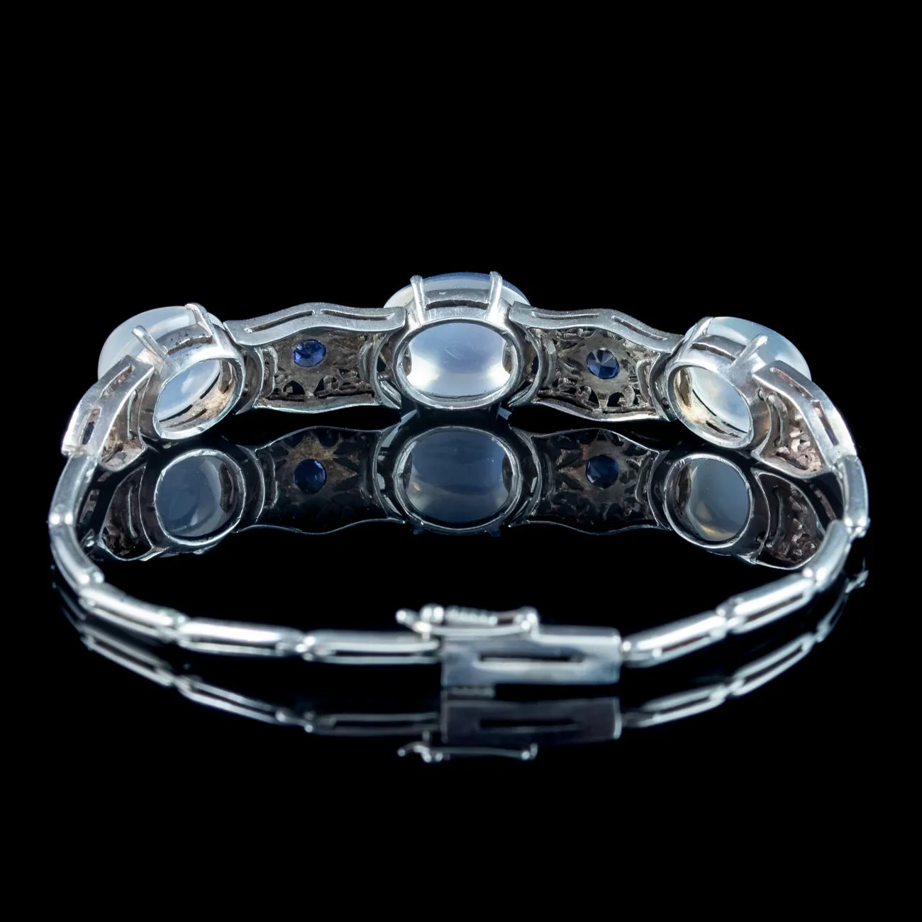 Antique Art Deco Moonstone Sapphire Bracelet Silver