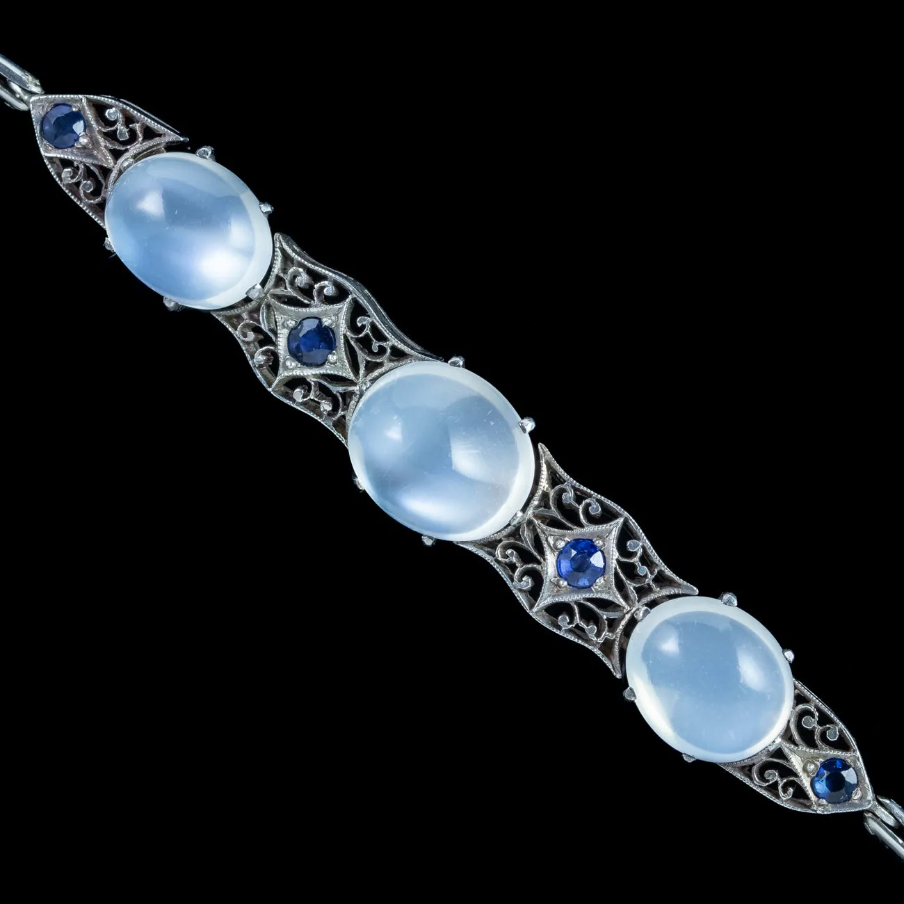 Antique Art Deco Moonstone Sapphire Bracelet Silver
