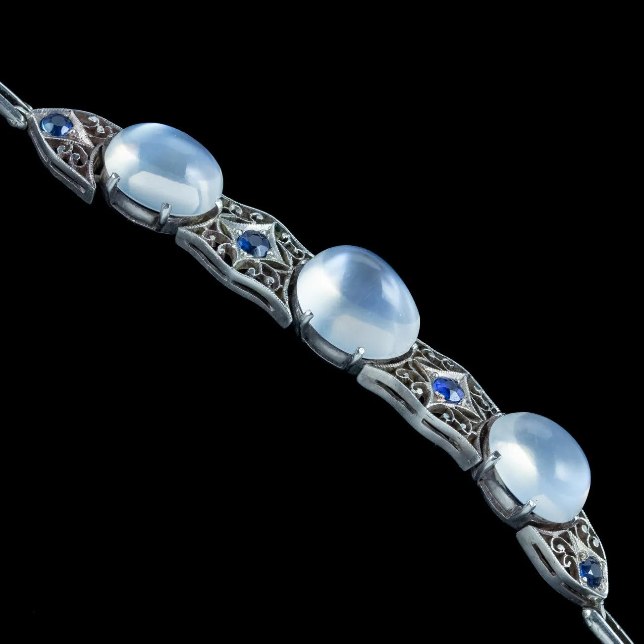 Antique Art Deco Moonstone Sapphire Bracelet Silver