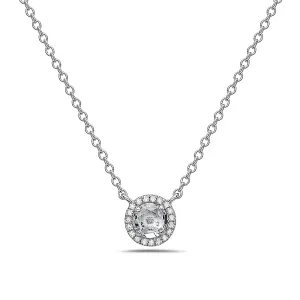 Aquamarine And Diamond Halo Necklace