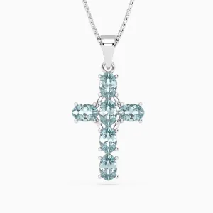 Aquamarine Cross Pendant Necklace in 925 Sterling Silver - Irosk Australia ®