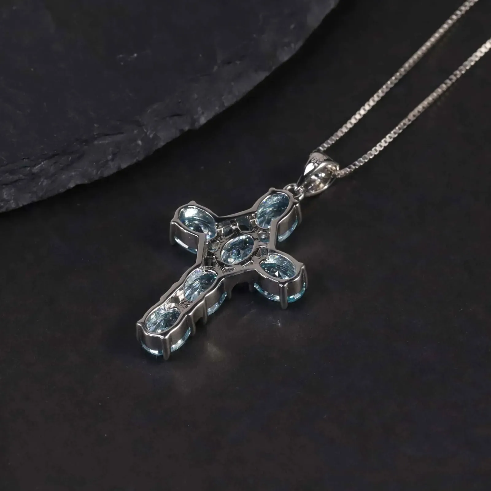 Aquamarine Cross Pendant Necklace in 925 Sterling Silver - Irosk Australia ®