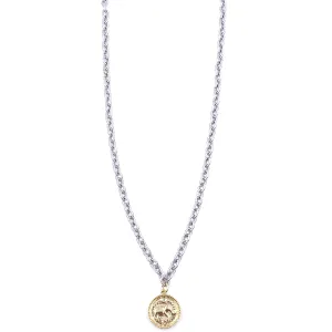 Ashley Gold Stainless Steel Diamond Cut Chain And Elephant Coin Pendant Necklace