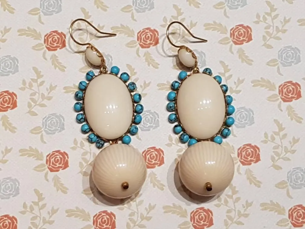 Askew London Cream Turquoise Glass Chandelier Earrings Unsigned