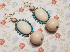 Askew London Cream Turquoise Glass Chandelier Earrings Unsigned
