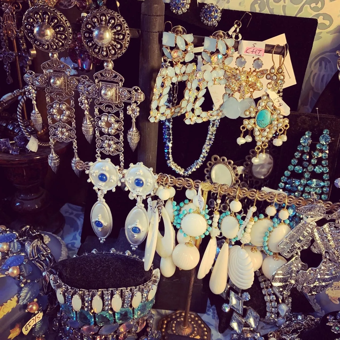 Askew London Cream Turquoise Glass Chandelier Earrings Unsigned