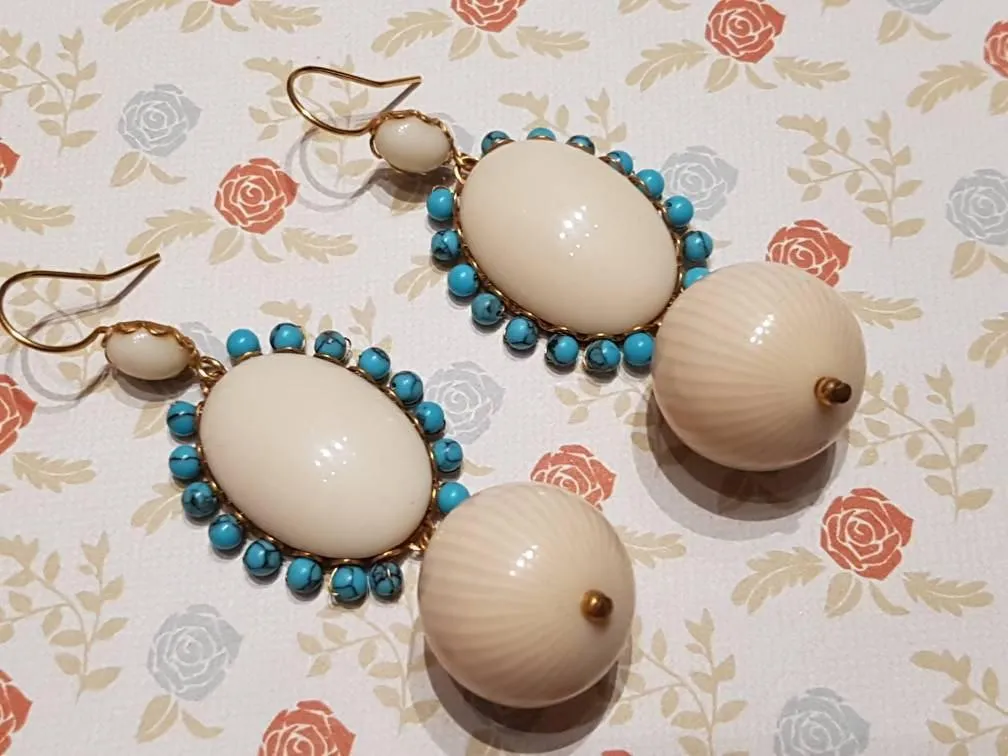 Askew London Cream Turquoise Glass Chandelier Earrings Unsigned